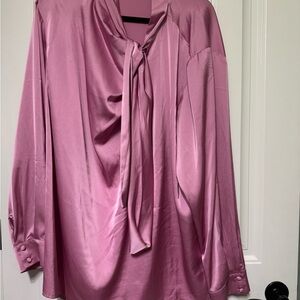 Eloquii Satin Pink Tie-Neck Blouse